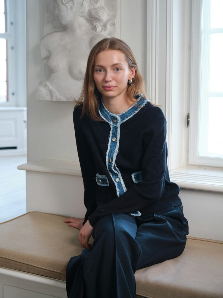 Neo Noir - Zelma Knit Denim Cardigan 167245 - 141 - Navy Cardigans 