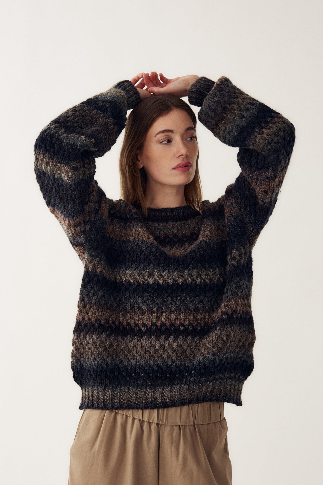 Noella - Gio Knit Sweater 12165005 - 1415 - Brown Grey Mix Strikbluser 