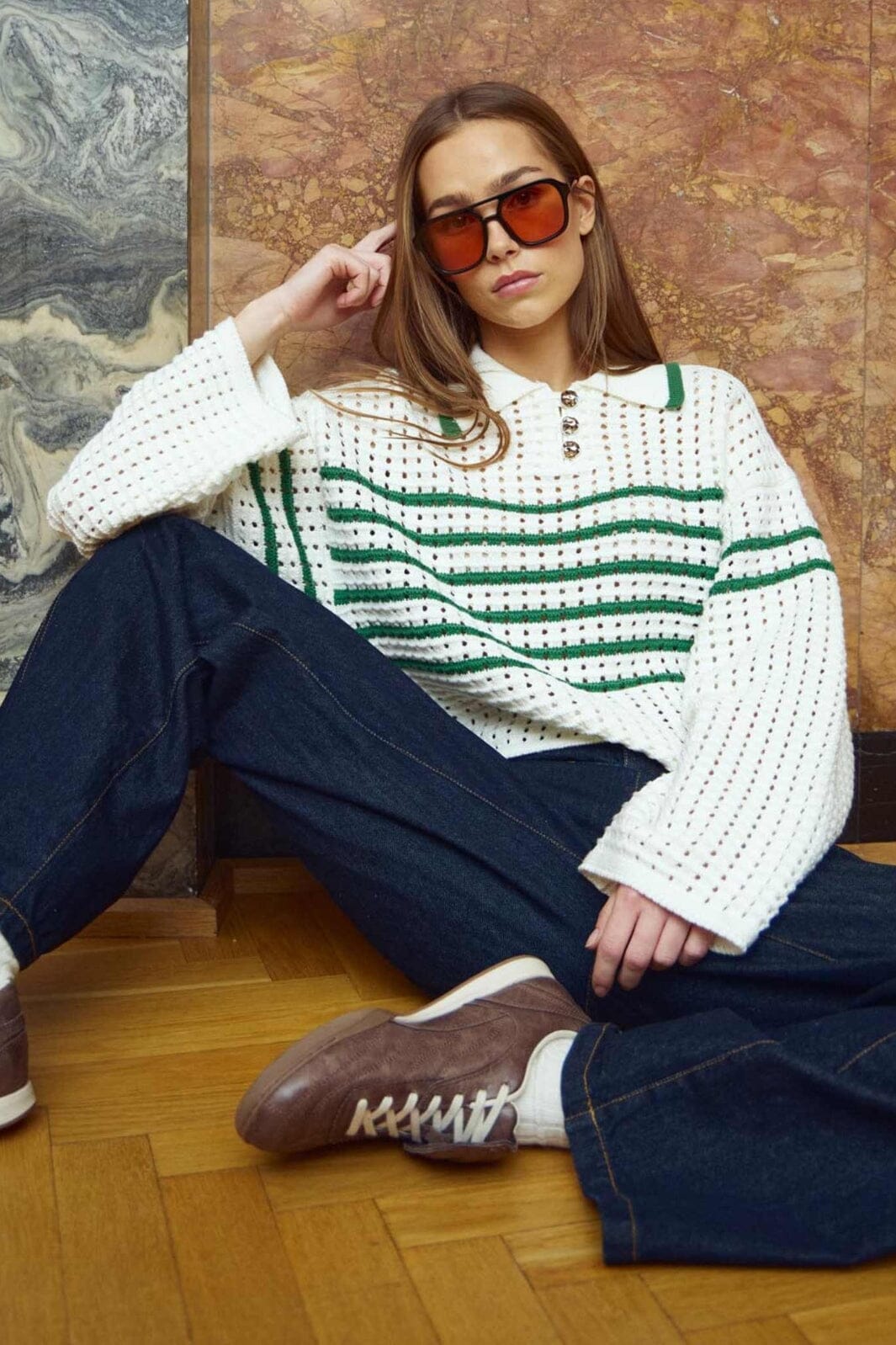 Noella - Leen Knit 13790001 - 1357 - Talani Green Stripe Strikbluser 