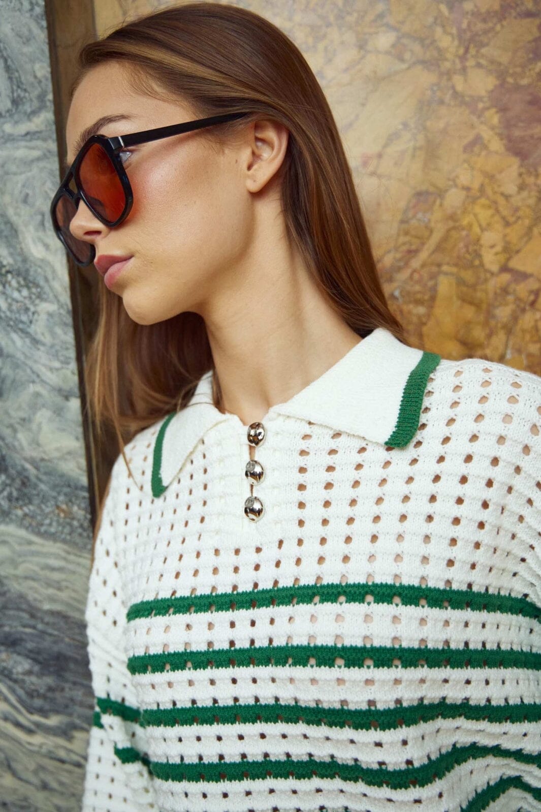 Noella - Leen Knit 13790001 - 1357 - Talani Green Stripe Strikbluser 