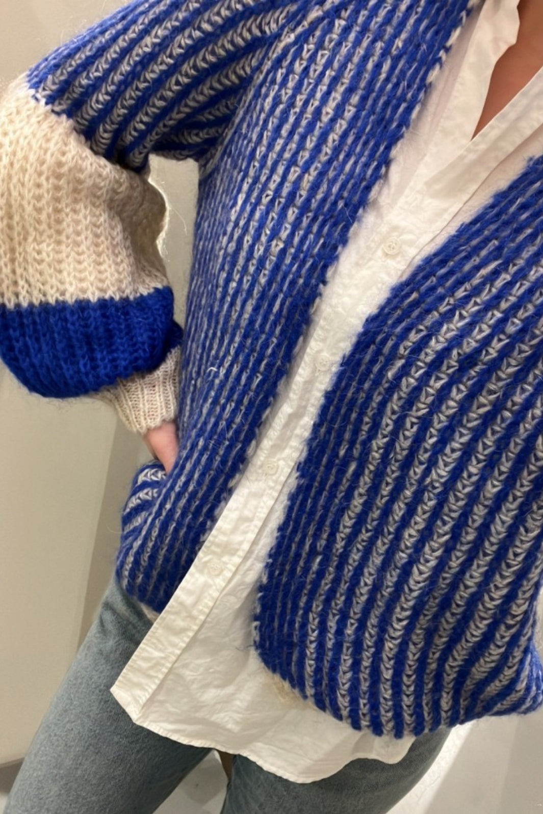 Noella - Liana Knit Cardigan - Cream Cobalt Blue