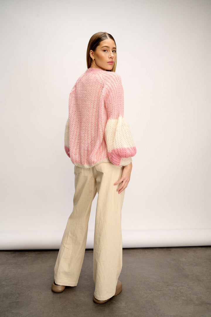 Noella - Liana Knit Cardigan - White/Rose