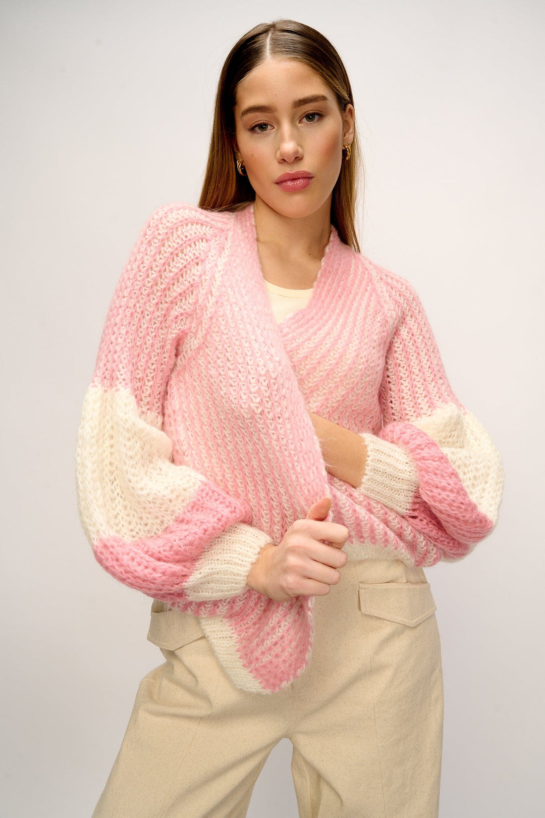 Noella - Liana Knit Cardigan - White/Rose