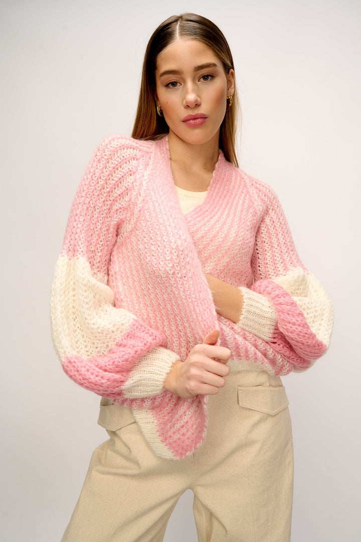 Noella - Liana Knit Cardigan - White/Rose