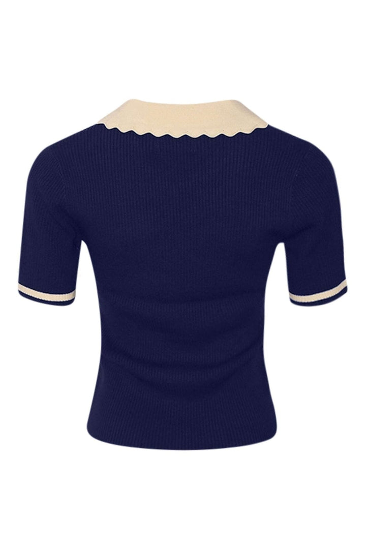 Noella - Lilo Polo Knit 13800002 - 1342 - Navy Sugar Combo Strikbluser 