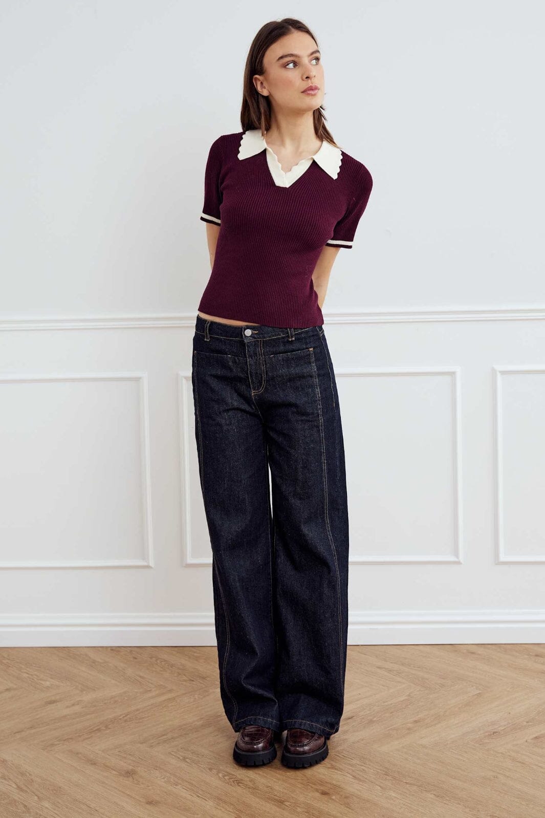 Noella - Lilo Polo Knit 13800002 - 1358 - Wine Sugar Combo Strikbluser 
