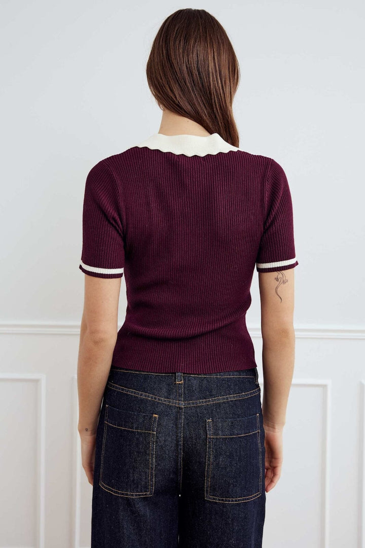 Noella - Lilo Polo Knit 13800002 - 1358 - Wine Sugar Combo Strikbluser 