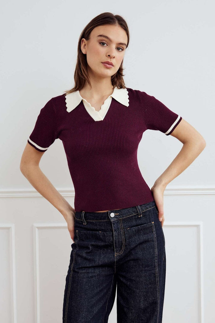 Noella - Lilo Polo Knit 13800002 - 1358 - Wine Sugar Combo Strikbluser 