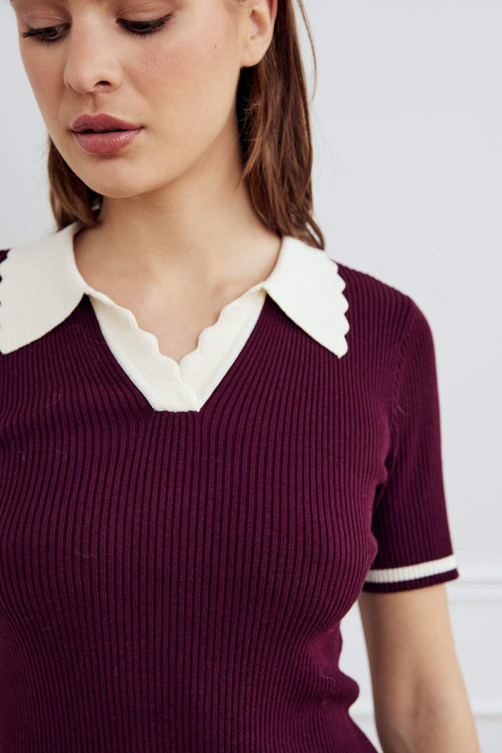 Noella - Lilo Polo Knit 13800002 - 1358 - Wine Sugar Combo Strikbluser 
