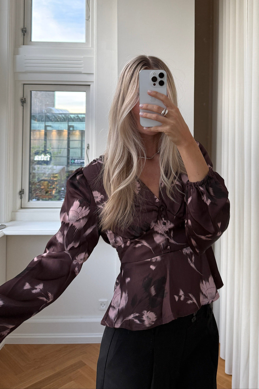 Noella - N-Lilith Ls Top 15910002 - 1473 - Dena Burgundy Print Skjorter 