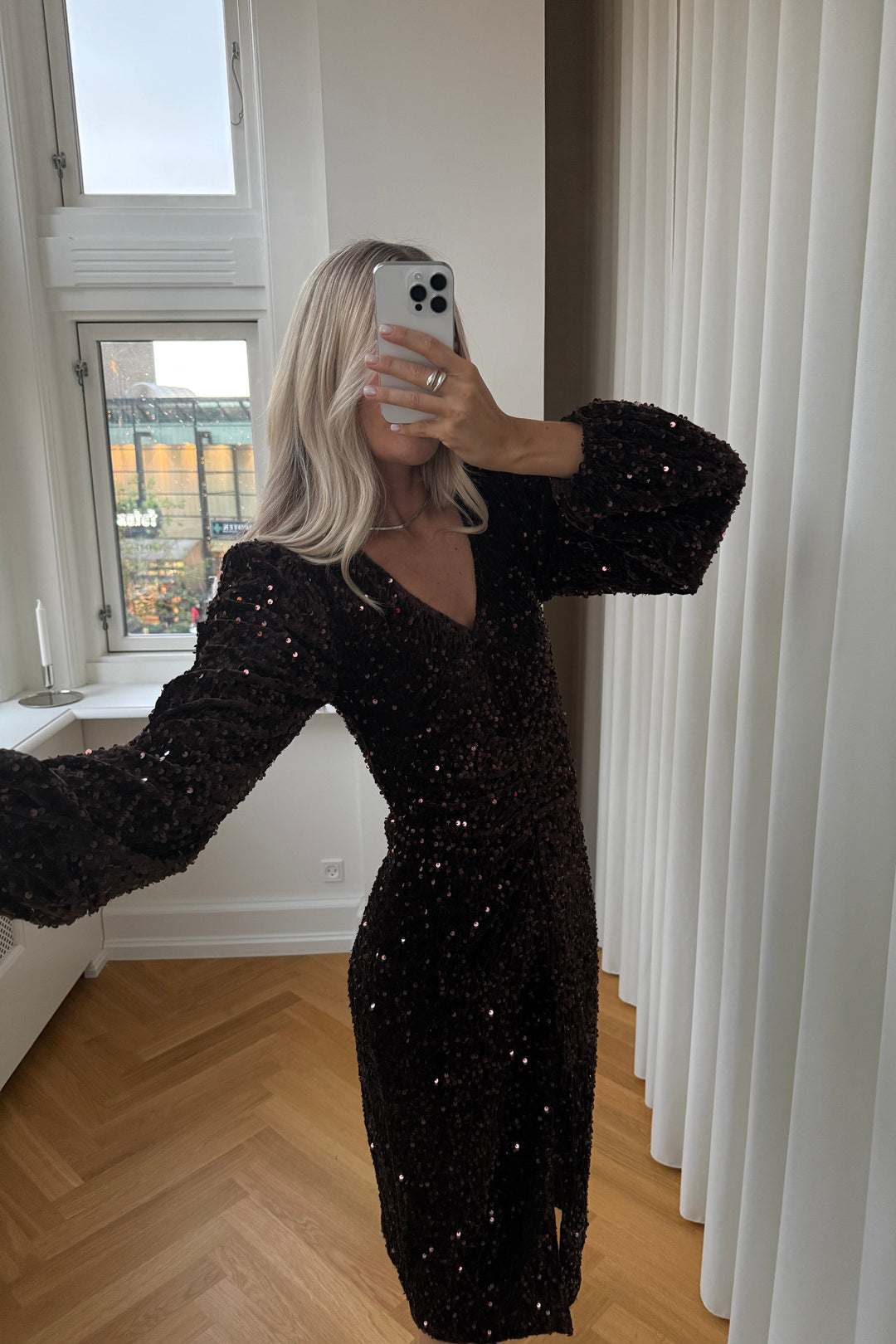 Noella - Teagan Lg Dress - 1021 Chocolate Brown Kjoler 