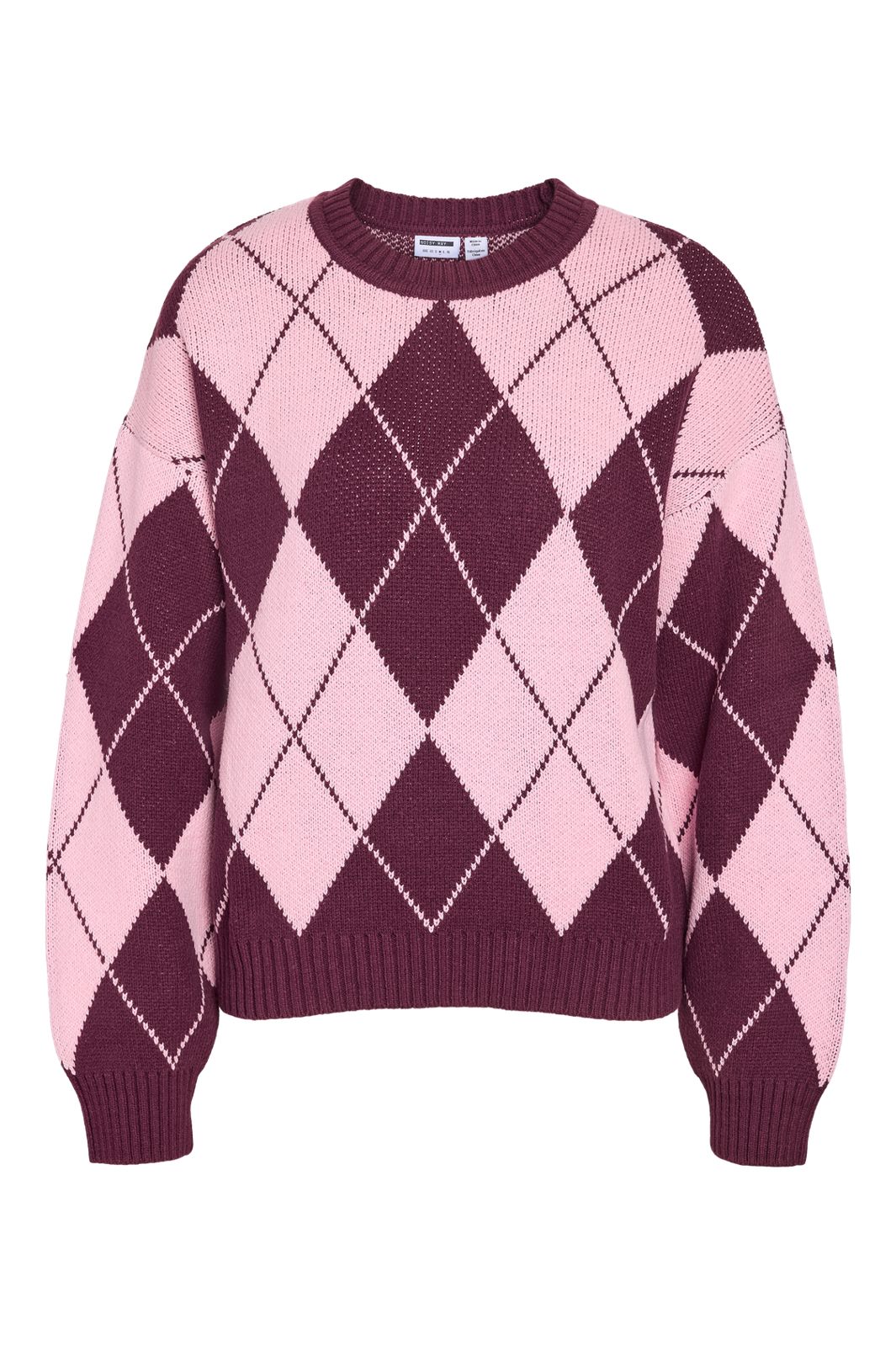 Noisy May - Nmacy L/S O-Neck Argyle Knit - 5033779 Fig Romance Rose