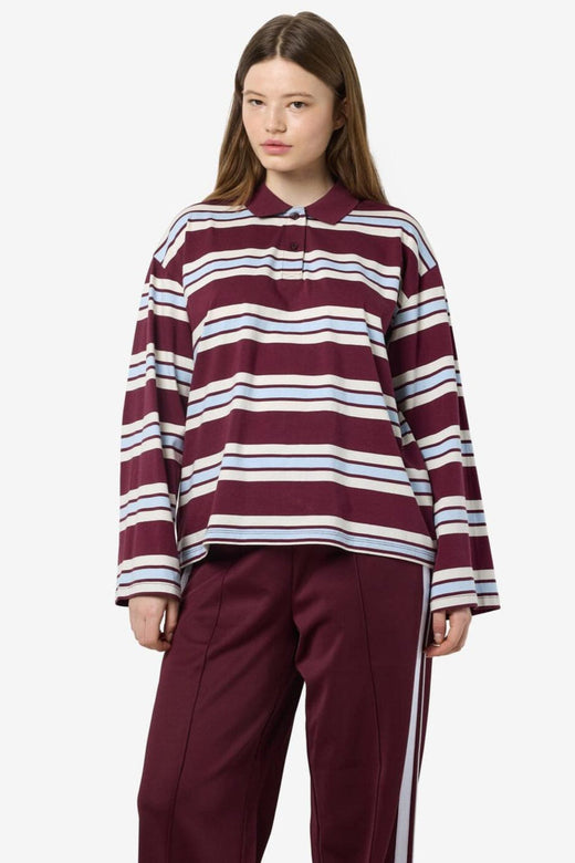 Noisy May - Nmaura L/S Striped Polo Shirt - 4828919 Windsor Wine Cashmere/Birch