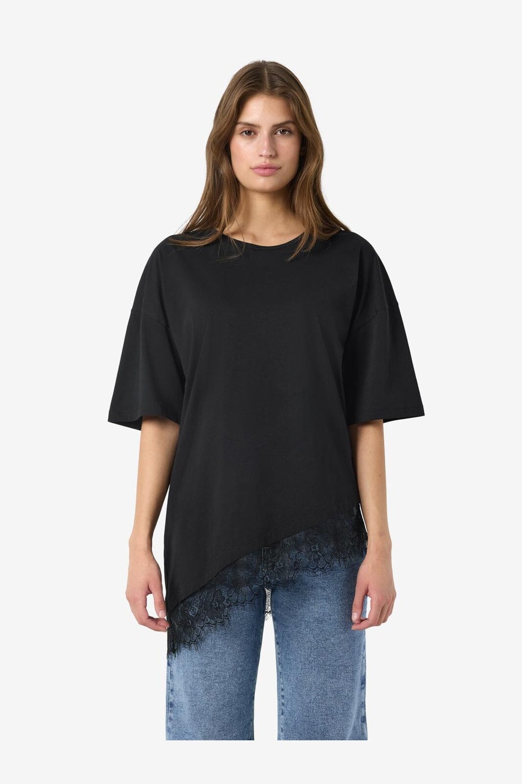 Noisy May - Nmeasy Lace Detail S/S T-Shirt - 5085999 Black Black Lace