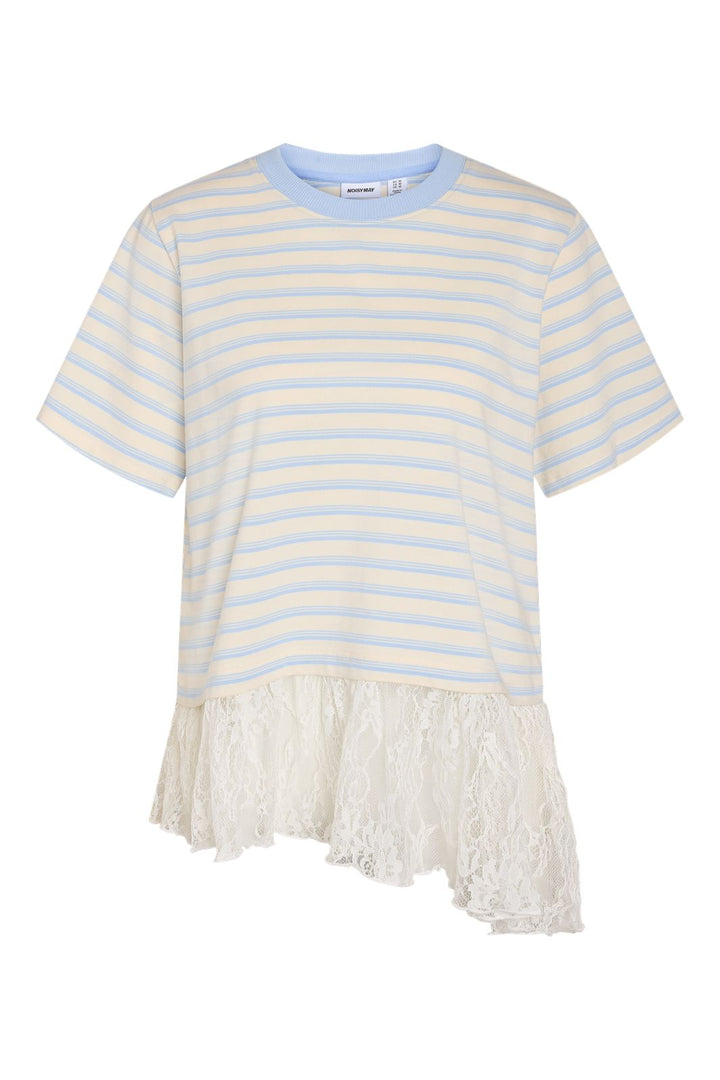 Noisy May - Nmember Ss Stripe Lace Top - 5191155 Birch Cashmere Blue