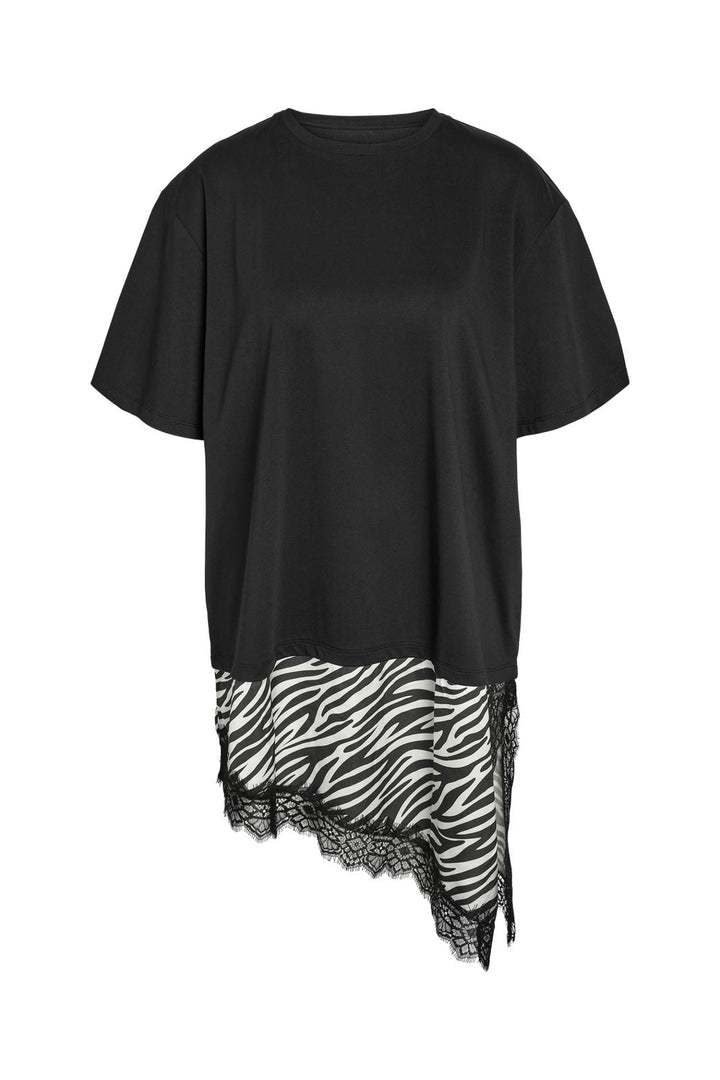 Noisy May - Nmfilla S/S Oversize Satin T-Shirt - 5191000 Black Zebra