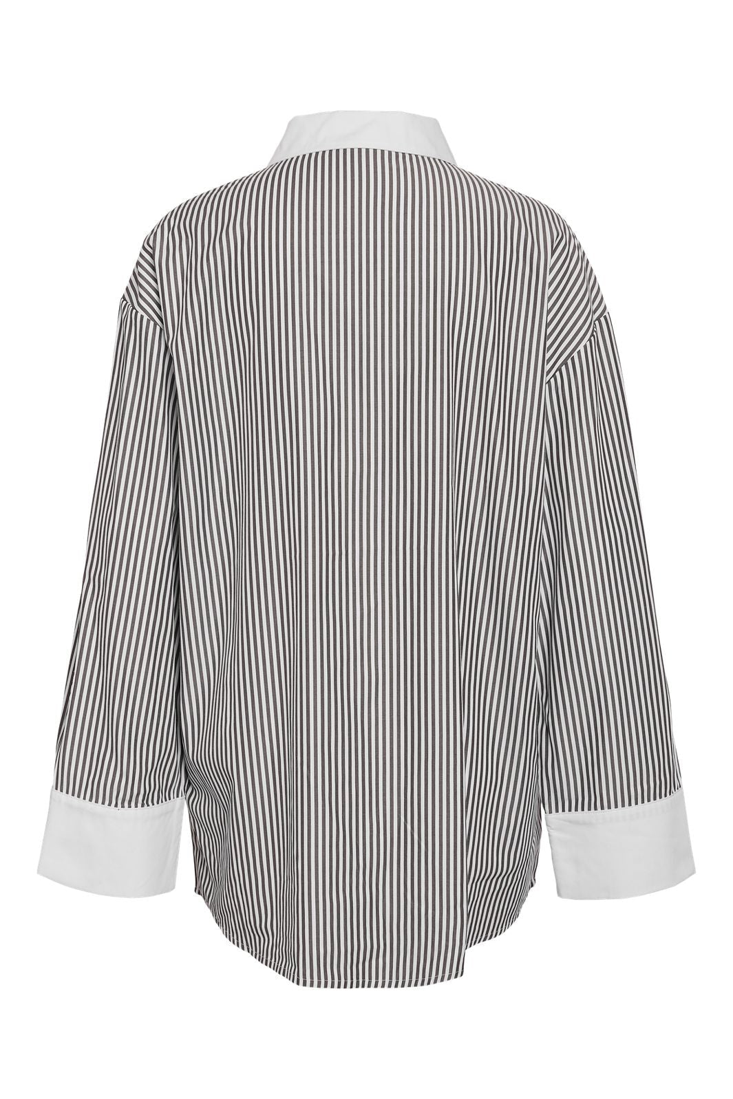 Noisy May - Nmfreja L/S Oversized Plain Shirt - 4842058 Cloud Dancer Black Stripes W. Cloud Dancer Contrast