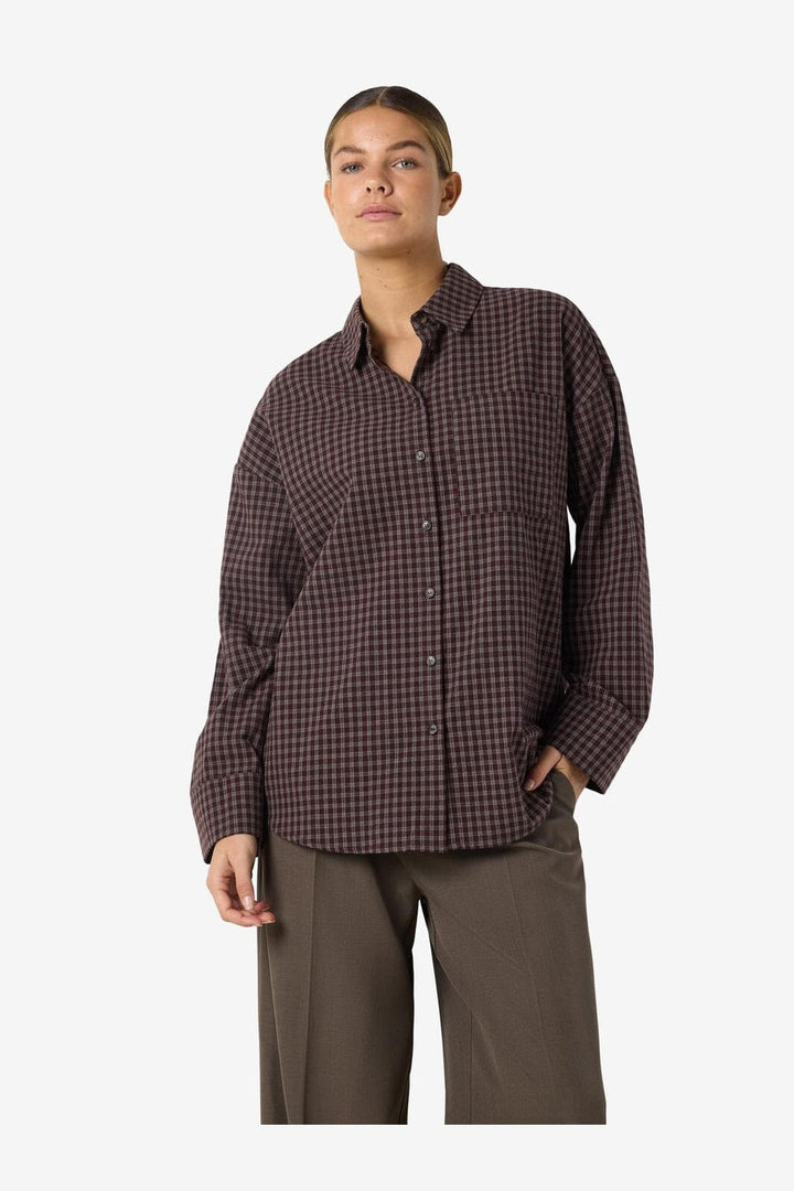 Noisy May - Nmhailey Zoe L/S Check Shirt - 5117232 Chocolate Brown Birch