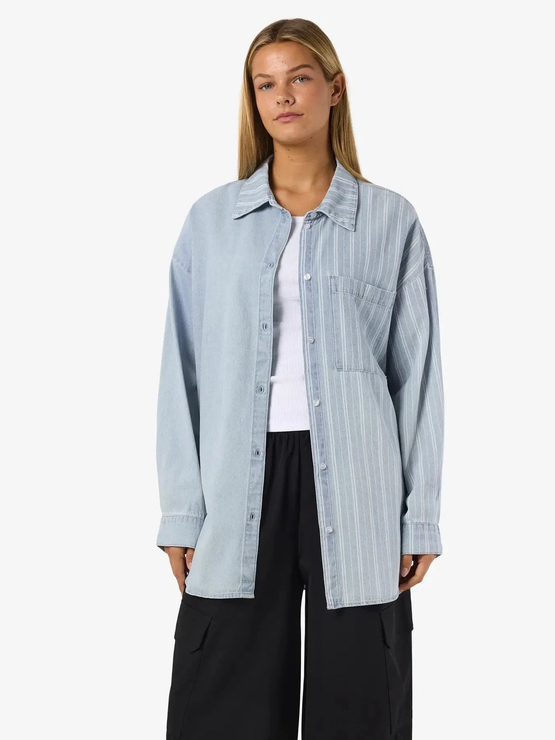 Noisy May - Nmkatri L/S Oversized Shirt Bs006Lb - 4943917 Medium Blue Denim Skjorter 