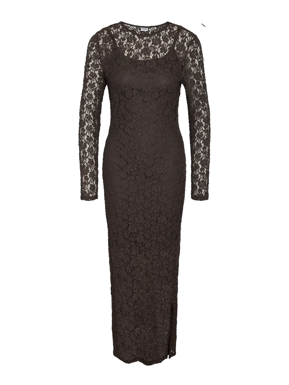 Noisy May - Nmmiriam L/S Maxi Lace Dress - 5064757 Chocolate Brown Kjoler 