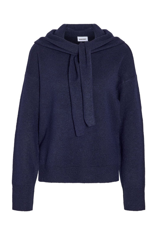 Noisy May - Nmsabrina L/S O-Neck Scarf Knit Top - 5263381 Navy Blazer