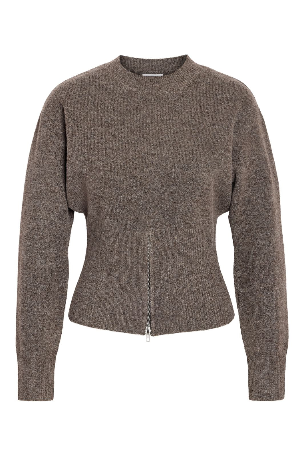 Noisy May - Nmsloan L/S O-Neck Zip Knit Fwd - 4854885 Morel Melange