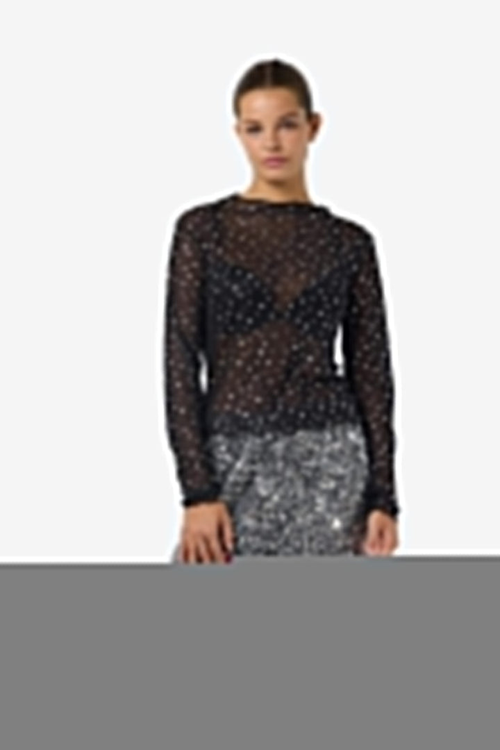 Noisy May - Nmstar Foil L/S High Neck Mesh Fwd - 4651141 Black Silver Glitter Stars