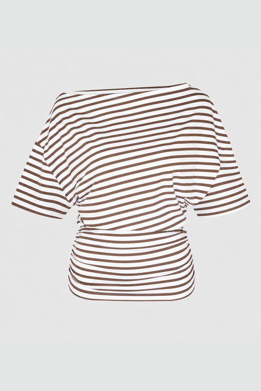 Noisy May - Nmstormi June Off Shoulder Top Tnt/18 - 5212075 Chocolate Brown Bright White