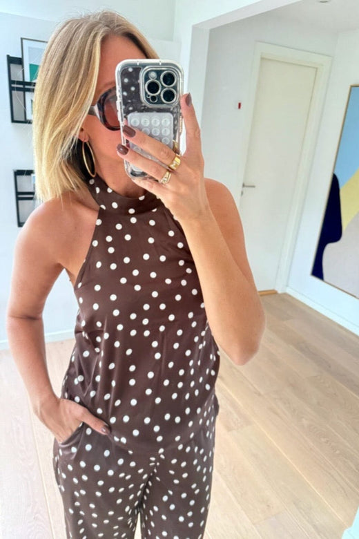 Noisy May x Molly&My - Nmbambi Halterneck Satin Top - 5054643 Chocolate Brown White Polka Toppe 