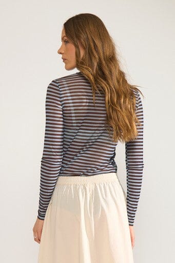 NüMph - Nusine Striped Mesh Blouse 707994 - Floaty Blue Bluser 