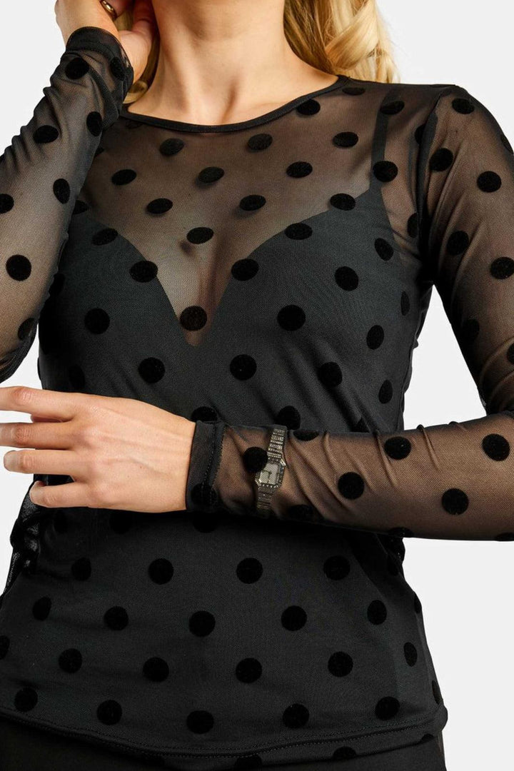 Liberte - Mesh Ls Tshirt, Flock 22081 - Black Big Dot