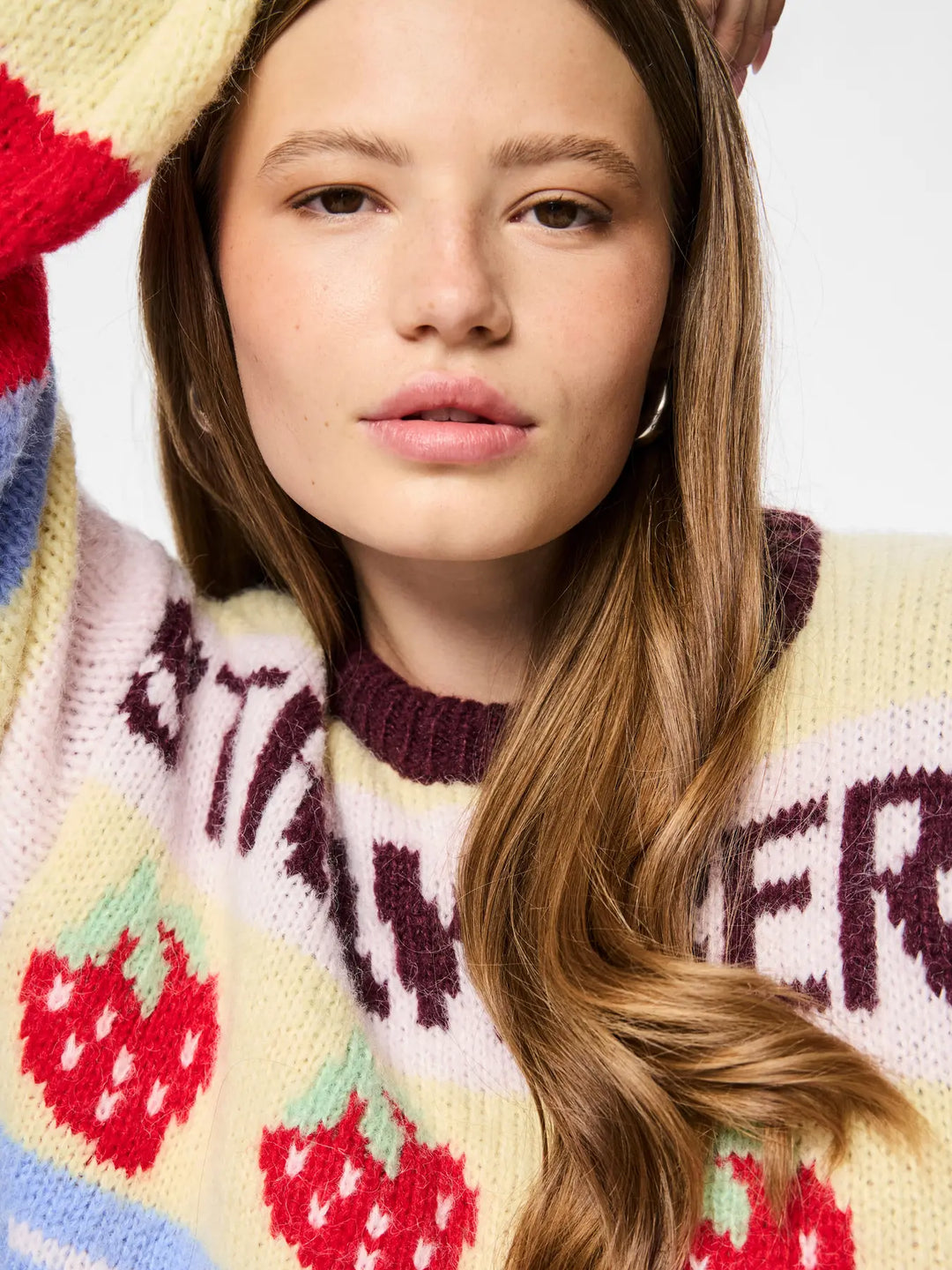 Pieces - Pcbikka Ls O-Neck Knit - 4949295 French Vanilla Multicolor Statements