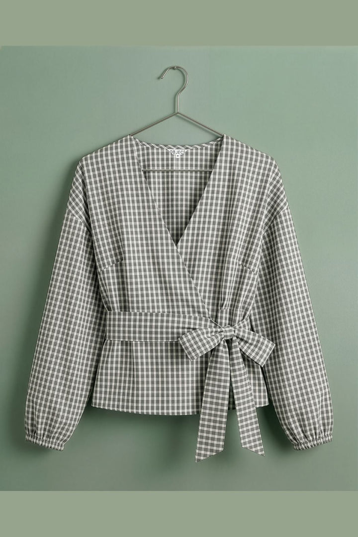 Object - Objanna Ls Wrap Top Tne 26 - 5165392 Cloud Dancer Black