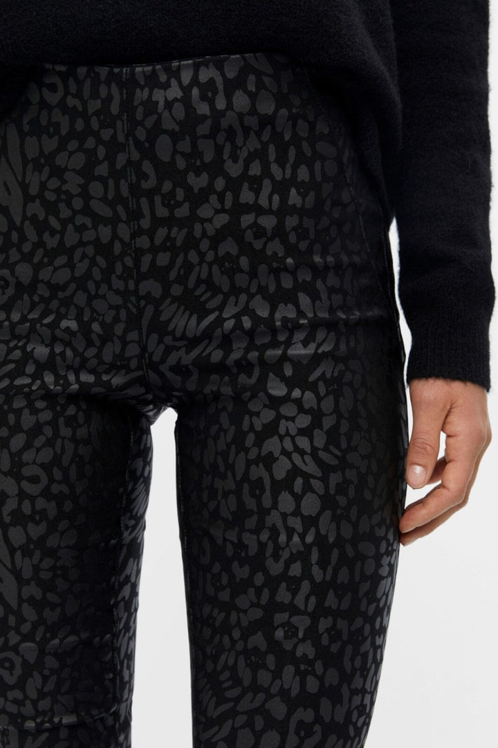 Object - Objbelle Coated Leggings - Black/Animal