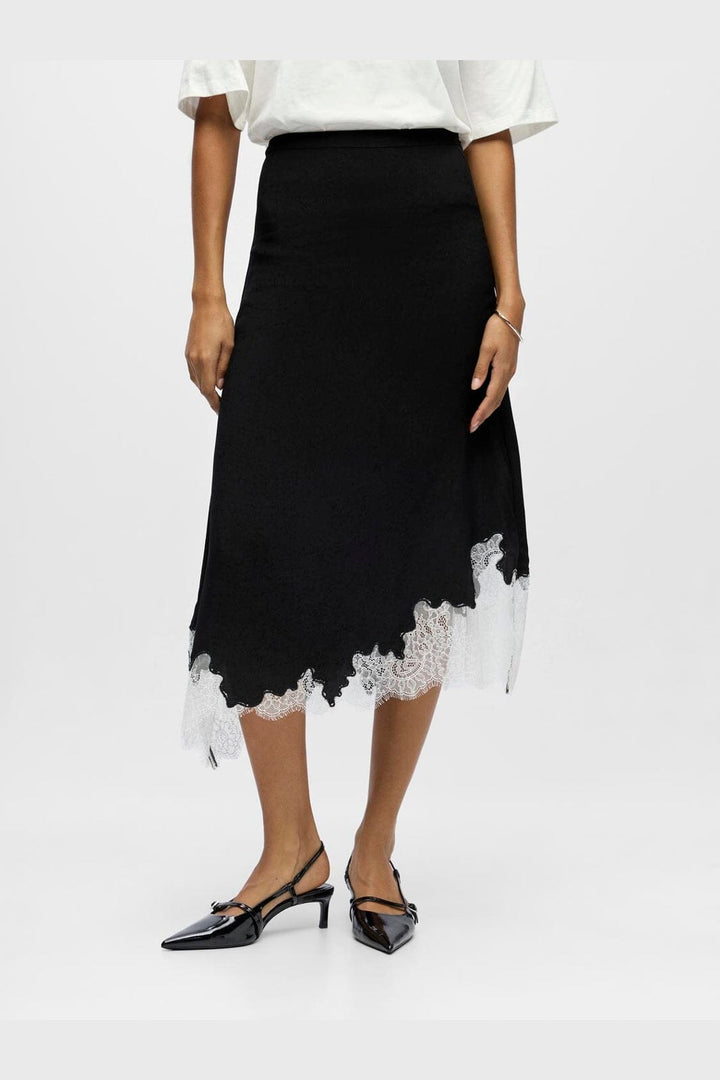 Object - Objdalme Long Lace Skirt Aw Fair 25 - 5065716 Black White Lace