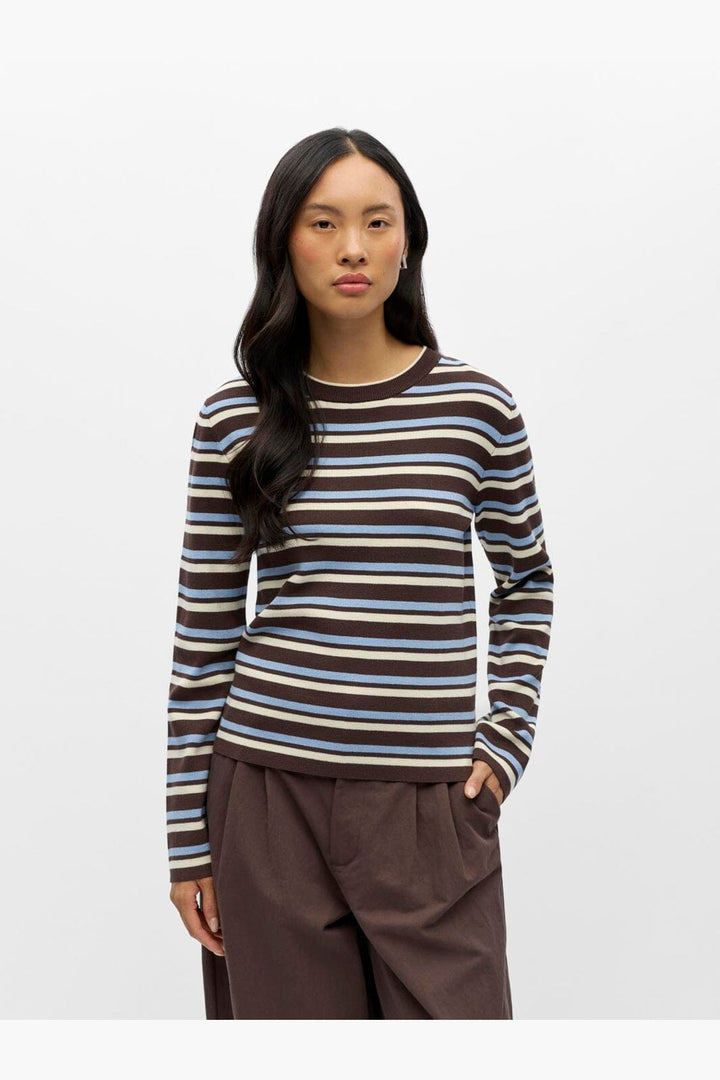 Object - Objester L/S Re Knit Pullover - 5162427 Seal Brown Serenity + Birch