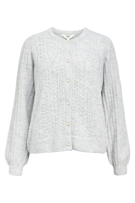 Object - Objflora Re Ls Knit Button Cardigan - 4789037 Light Grey Melange Cardigans 