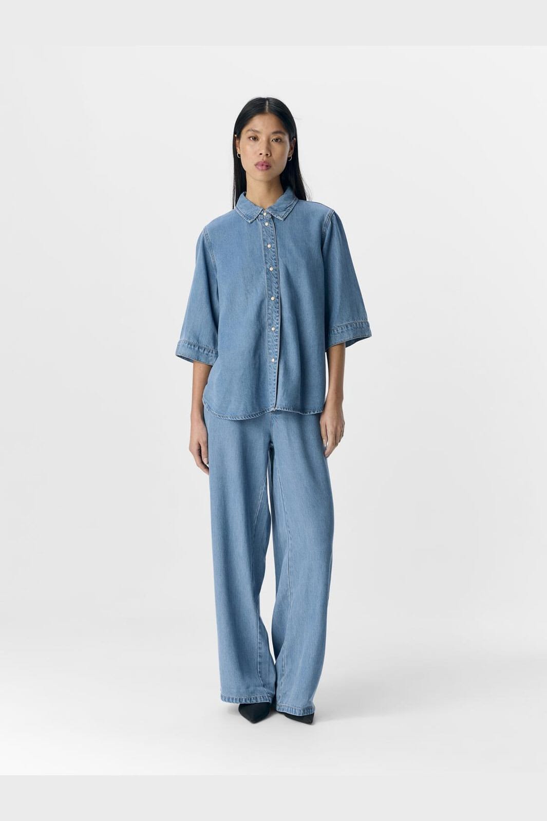 Object - Objframe 2/4 Re Denim Top - 4728299 Light Blue Denim