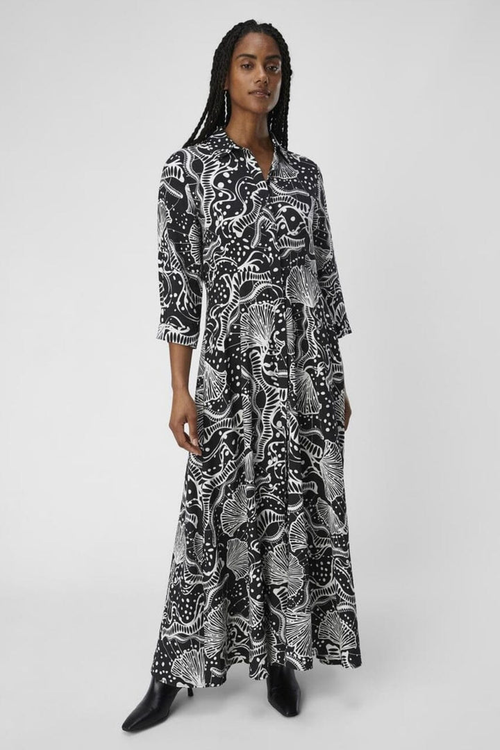 Object - Objjessa Alli 3/4 Shirt Dress 132 - 4529413 Black White Sand