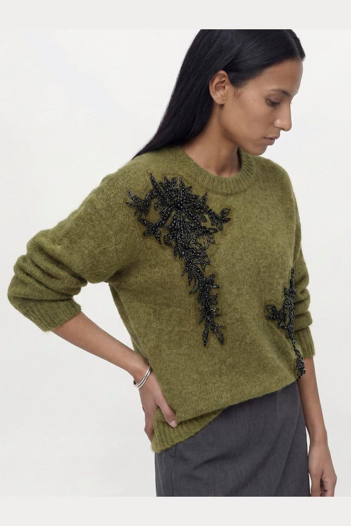 Object - Objmelea L/S Re Knit Pullover 148 - 5132986 Martini Olive Melange