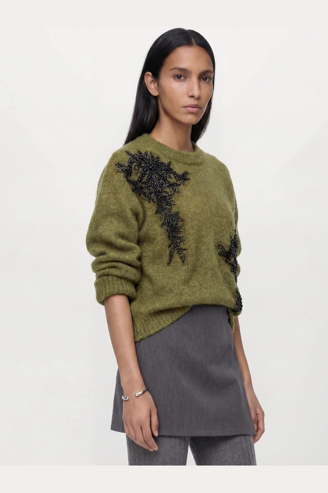 Object - Objmelea L/S Re Knit Pullover 148 - 5132986 Martini Olive Melange