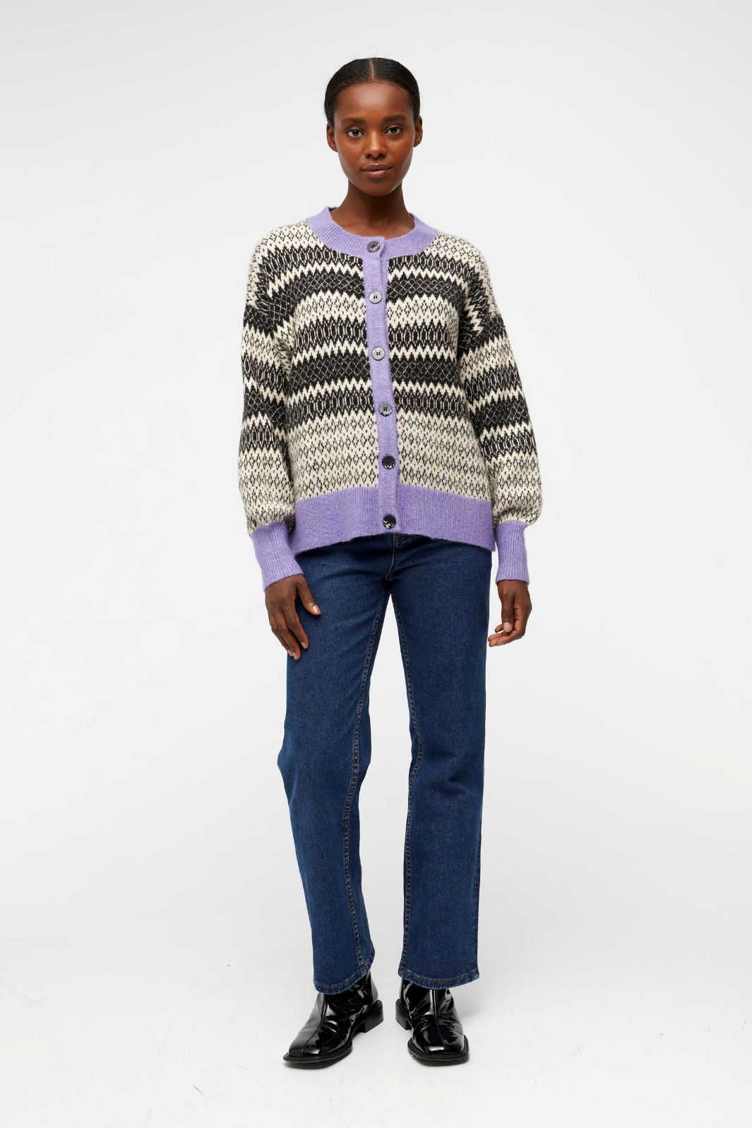 Object - ObjPenelope Ls Knit Cardigan - Black/White/Holl