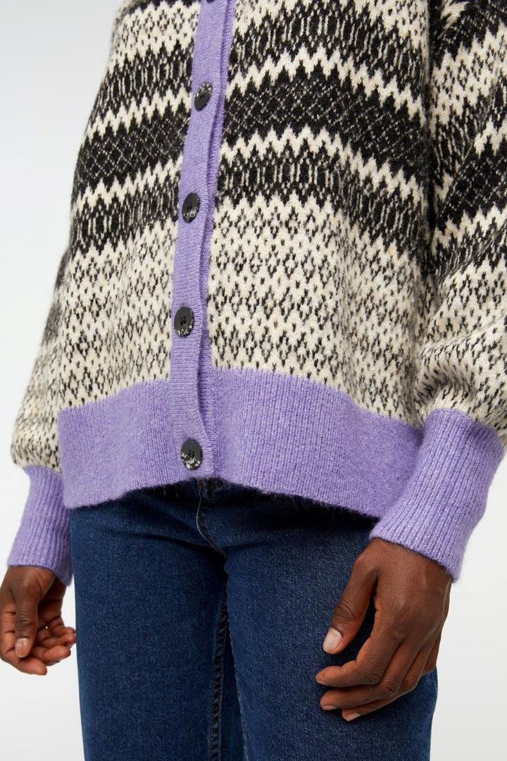 Object - ObjPenelope Ls Knit Cardigan - Black/White/Holl