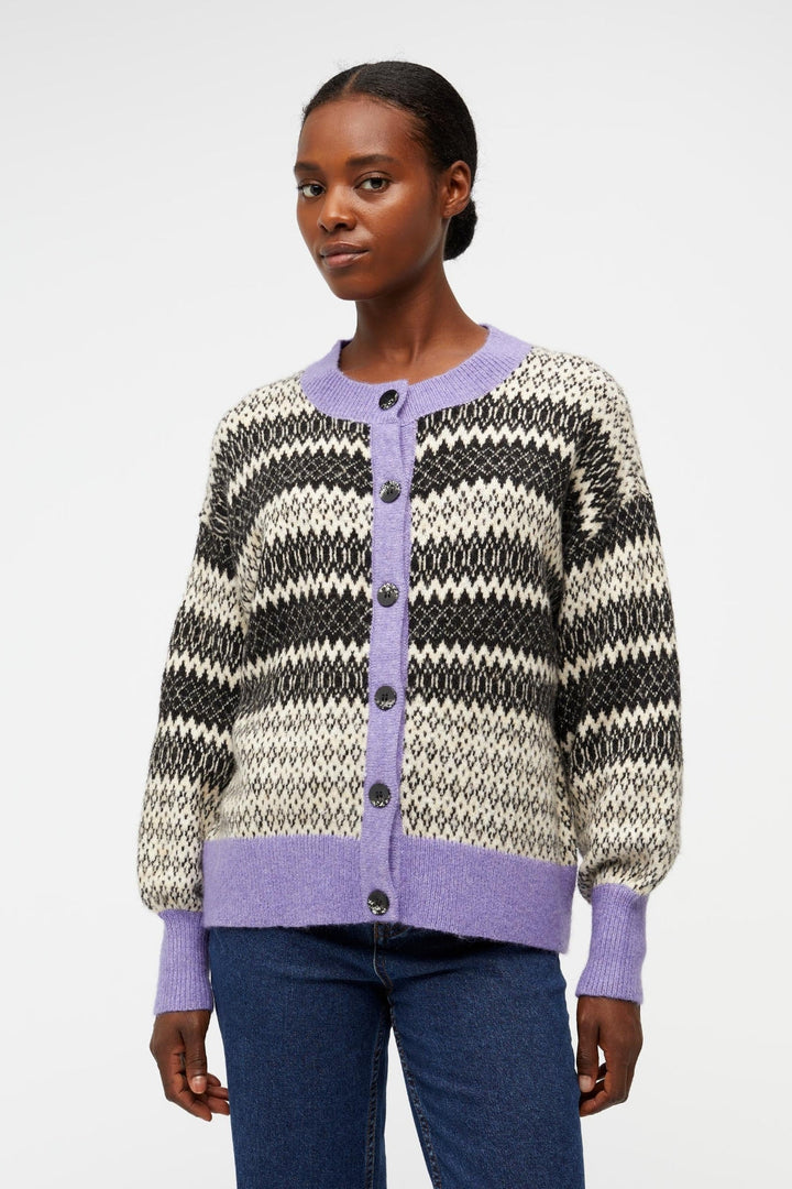 Object - ObjPenelope Ls Knit Cardigan - Black/White/Holl