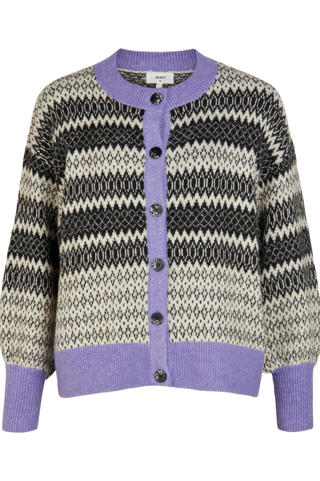 Object - ObjPenelope Ls Knit Cardigan - Black/White/Holl