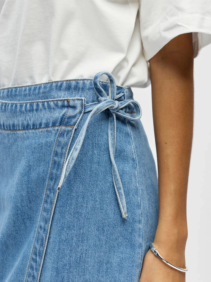 Object - Objrosie Denim Short Wrap Skirt - 4968519 Light Blue Denim Nederdele 