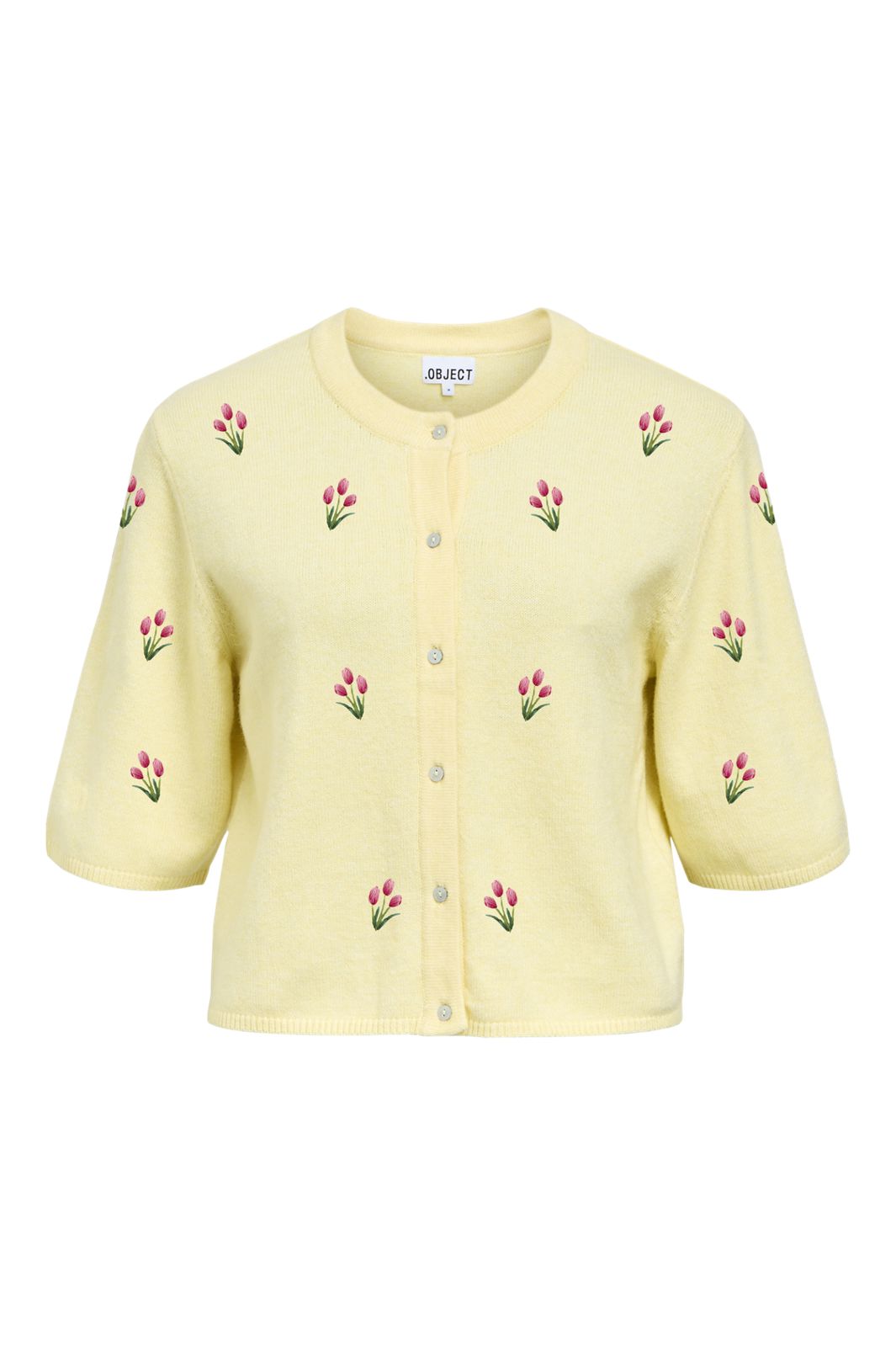 Object - Objthess 3/4 Sleeve Cardigan - 5049900 Lemon Meringue Tulip Embroidery