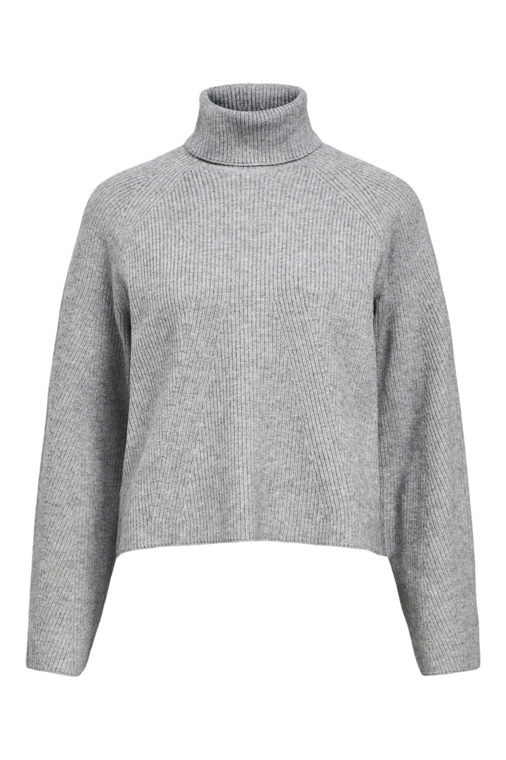 Object - Objviola Ls Lo Rollneck Knit - 4789500 Medium Grey Melange Strikbluser 