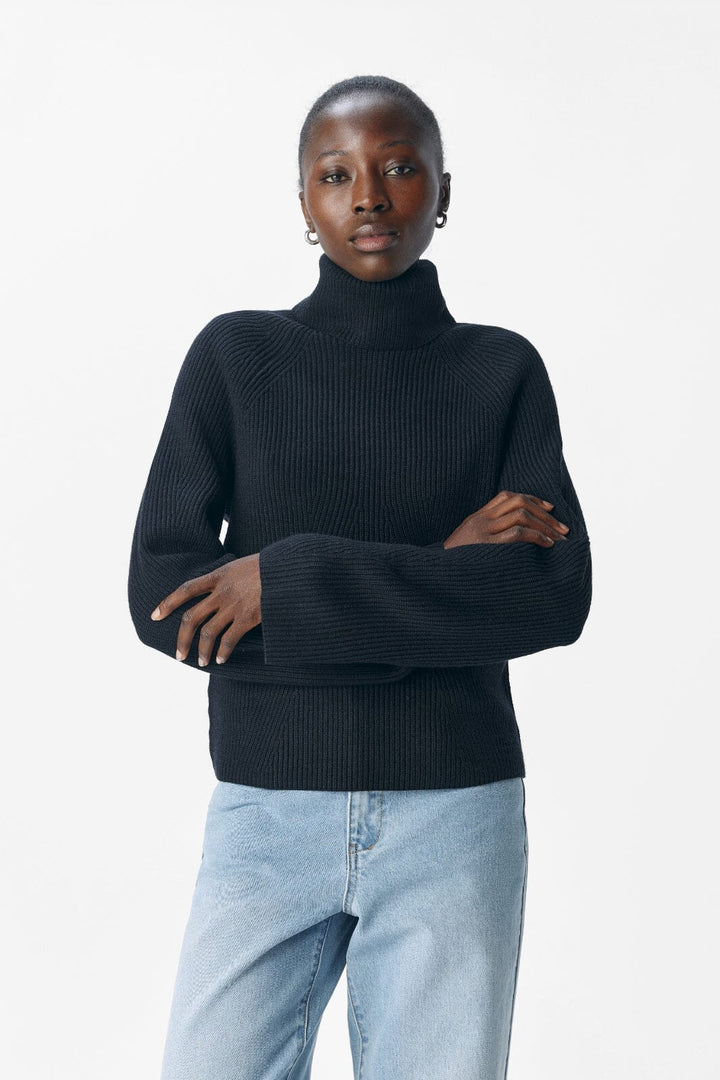 Object - Objviola Ls Lo Rollneck Knit - 4803559 Black Strikbluser 