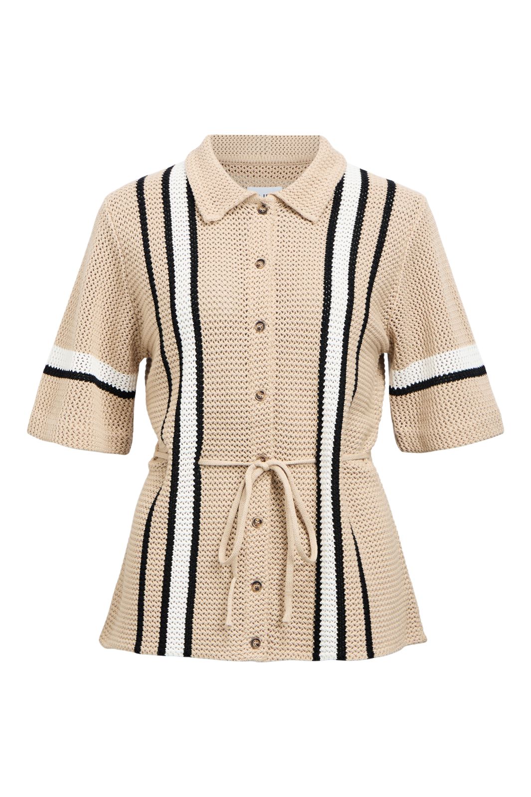 Object - Objviola S/S Lo Knit Cardigan 144 - 4985669 Humus Black/Cloud Dancer